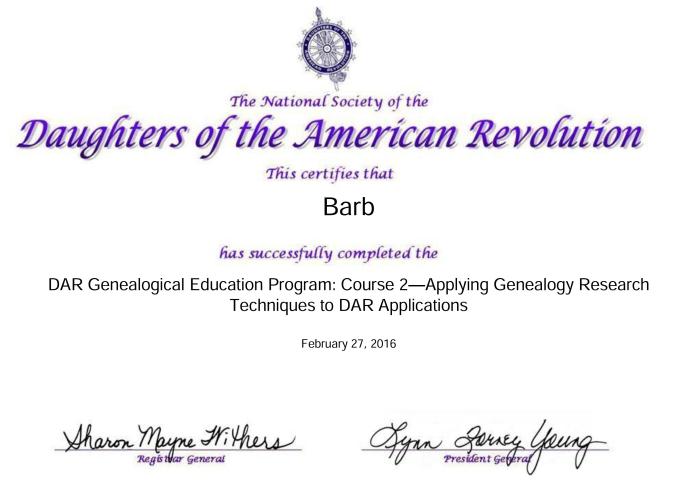 DAR Course 2 Cert of Completion pic